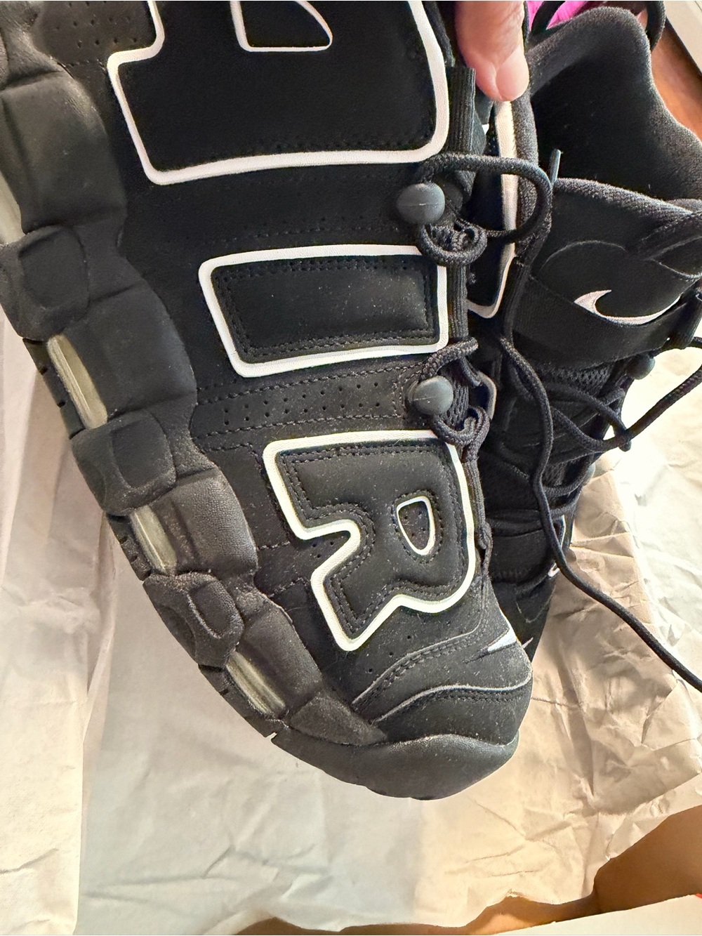 Nike Men’s Air More Uptempo Black with White Trim Sneakers - Picture 7 of 9